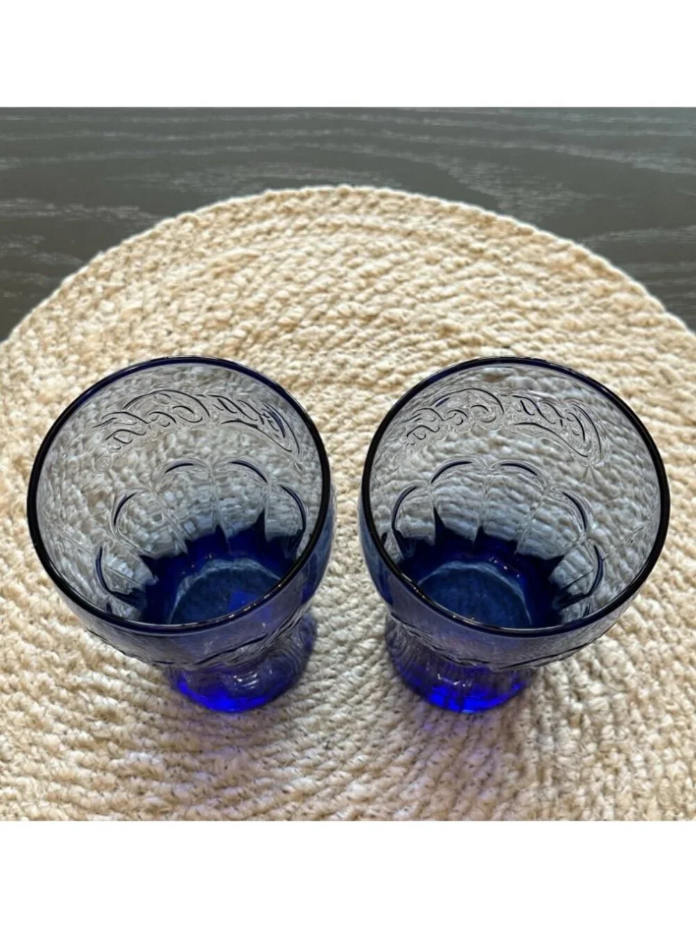 Set of 2 Coca Cola Glasses Cobalt Blue Libbey Coke Tumblers Vintage 16 oz  6 in